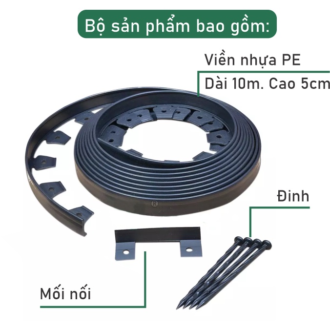 Cạnh viền chắn cỏ đa năng sân vườn EDGE-Cao 5Cm: kèm 30 đinh+1 kết nối, nhẹ & thẩm mỹ, dễ tạo hình, thi công nhanh.