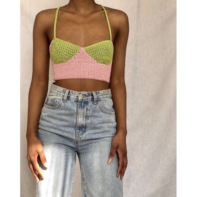 Áo len móc cúp ngực phối màu LINA crochet by Minh Thư Handmade