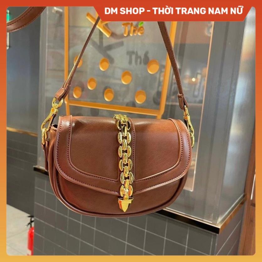 Túi Đeo Chéo Dáng Bầu Màu Đen Trắng Xích Dọc Hình Mũi Tên , Túi Xách Đeo Vai Kẹp Nách Phong Cách Thời Trang Dm Shop