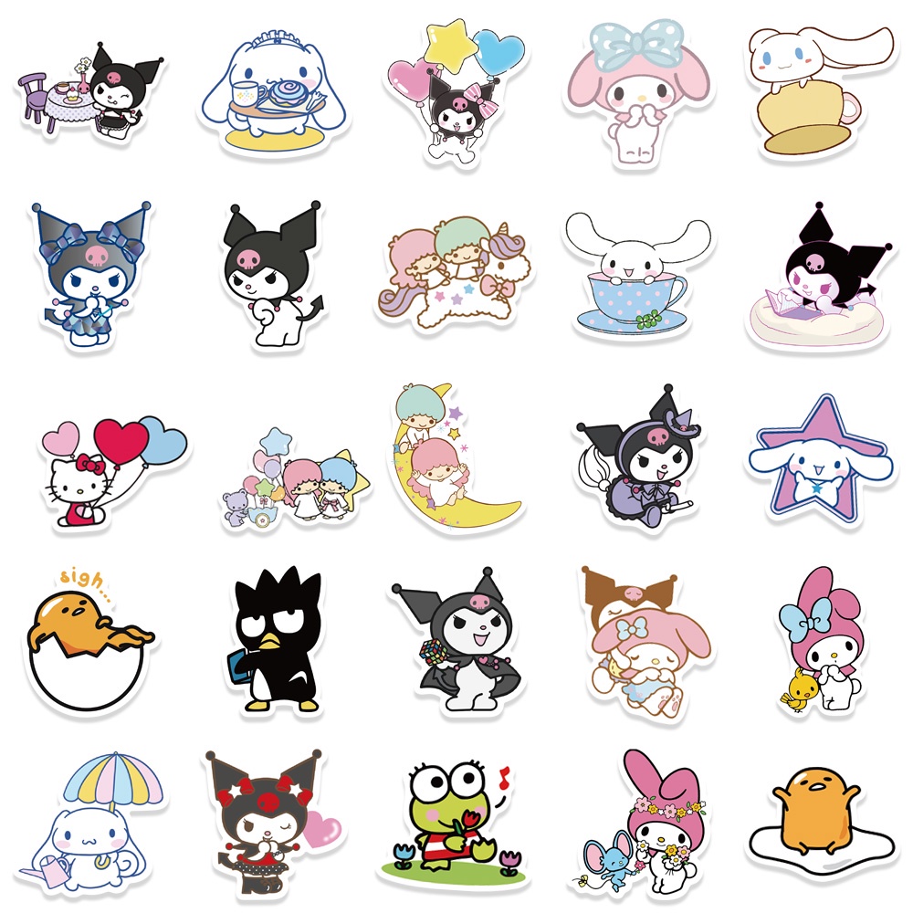 Bộ 50 Miếng Dán Hoạt Hình Kuromi Melody Jade Guigou Dễ Thương Chống Thấm Nước Trang Trí Cốc / Nón Bảo Hiểm