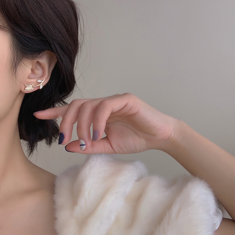 Đôi khuyên tai DODDER thiết kế hoa tulip đính đá mặt trăng nhân tạo thời trang cho nữ