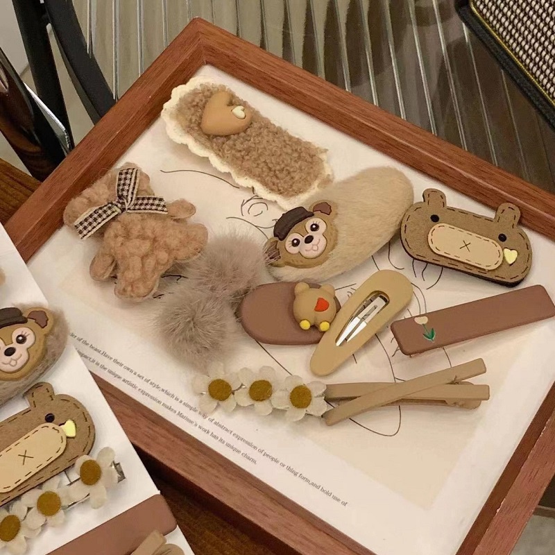 Combo Set 10 kẹp tóc hình hoạt họa nhồi bông phong cách Hàn Quốc xinh xắn,Cặp tóc mái lông siêu cute cho bé gái