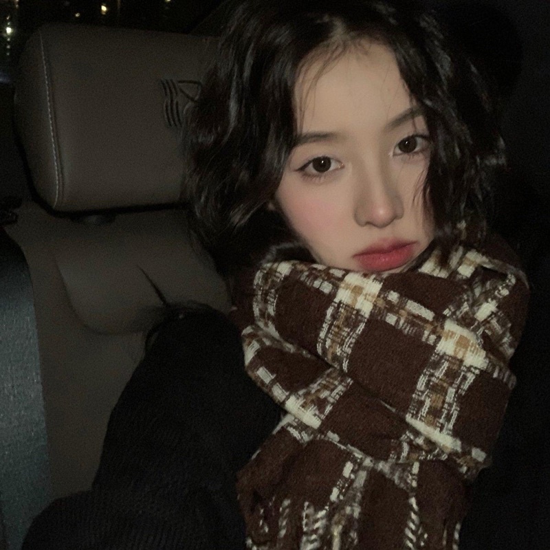 LOẠI 1 QC : KHĂN LEN ĐÔI KẺ CARO VINTAGE NAM NỮ COUPLE NÂU ĐEN BASIC