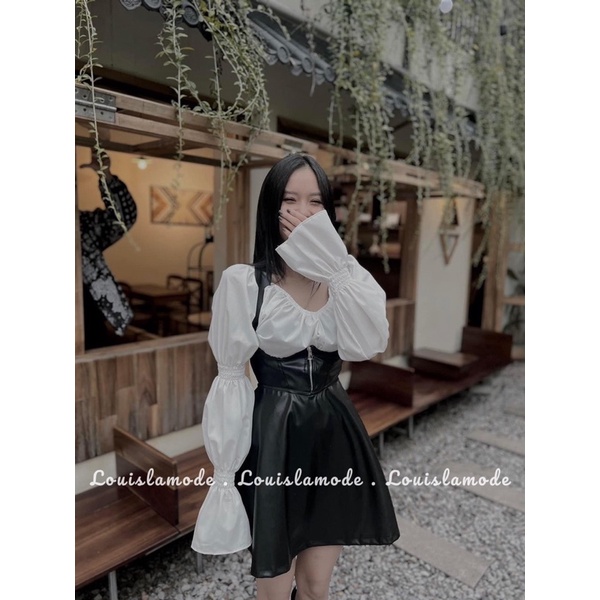 ( Ảnh Thật ) Set Sơ Mi Kèm Yếm Da Tiểu Thư