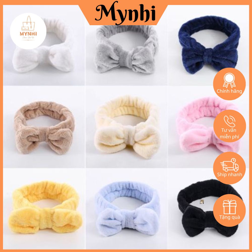 Băng đô rửa mặt vải nhung mẫu nơ trơn xịn mềm mịn dễ thương bờm turban cố định tóc co dãn