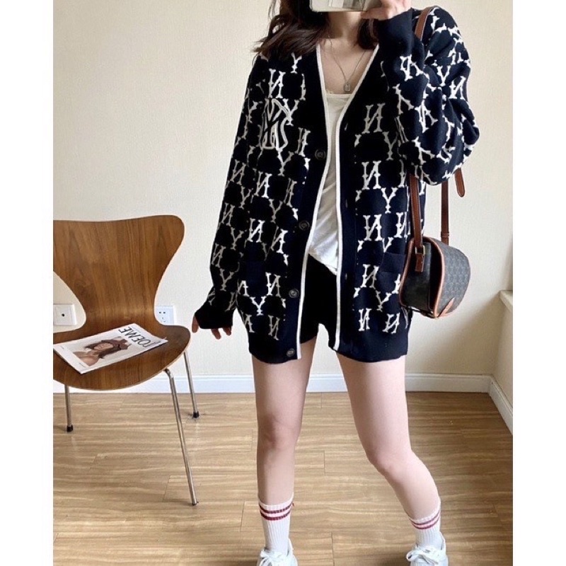 Áo Khoác Cardigan N.Y Trắng Đen Phối Viền Nam Nữ mẫu mới chew