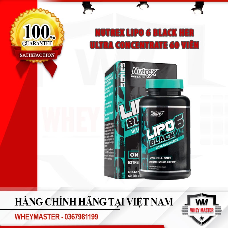NUTREX - LIPO 6 BLACK HER ULTRA CONCENTRATE 60 VIÊN - CHÍNH HÃNG | Hỗ Trợ Gỉam Cân Cấp Tốc Dành Cho Nữ