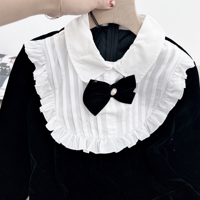 [ 𝐅𝐑𝐄𝐄 𝐒𝐇𝐈𝐏 ] Váy nhung tiểu thư nơ cổ siêu xinh Vải nhung cứng QC cao cấp, đuôi xoè rộng chuẩn mẫu,  khoá lưng dễ mặc