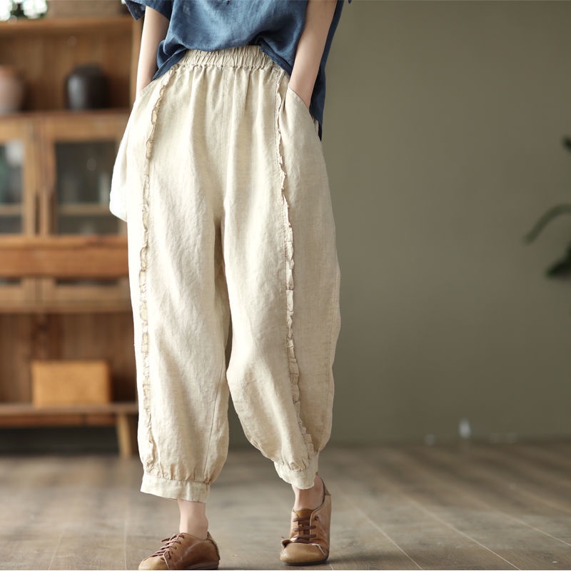 Quần Harem Cotton Màu Trơn Lưng Cao Phong Cách Retro Mùa Hè Mới