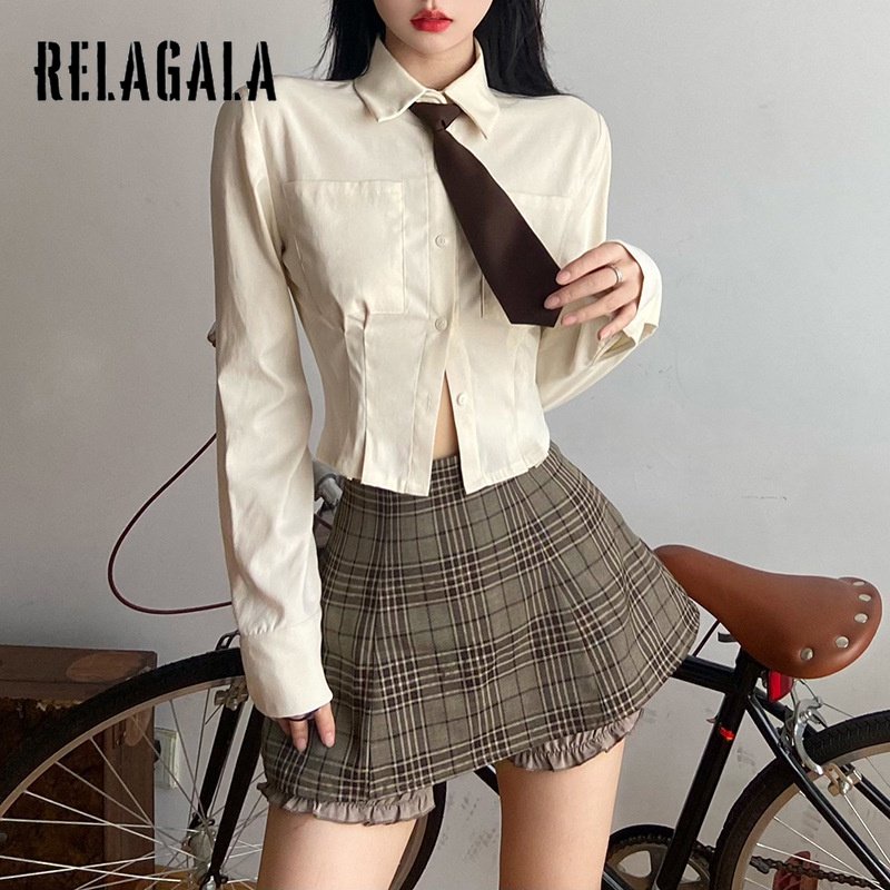 Chân Váy Lưng Cao Màu Trơn Họa Tiết Sọc Caro Thời Trang Đường Phố Cho Nữ