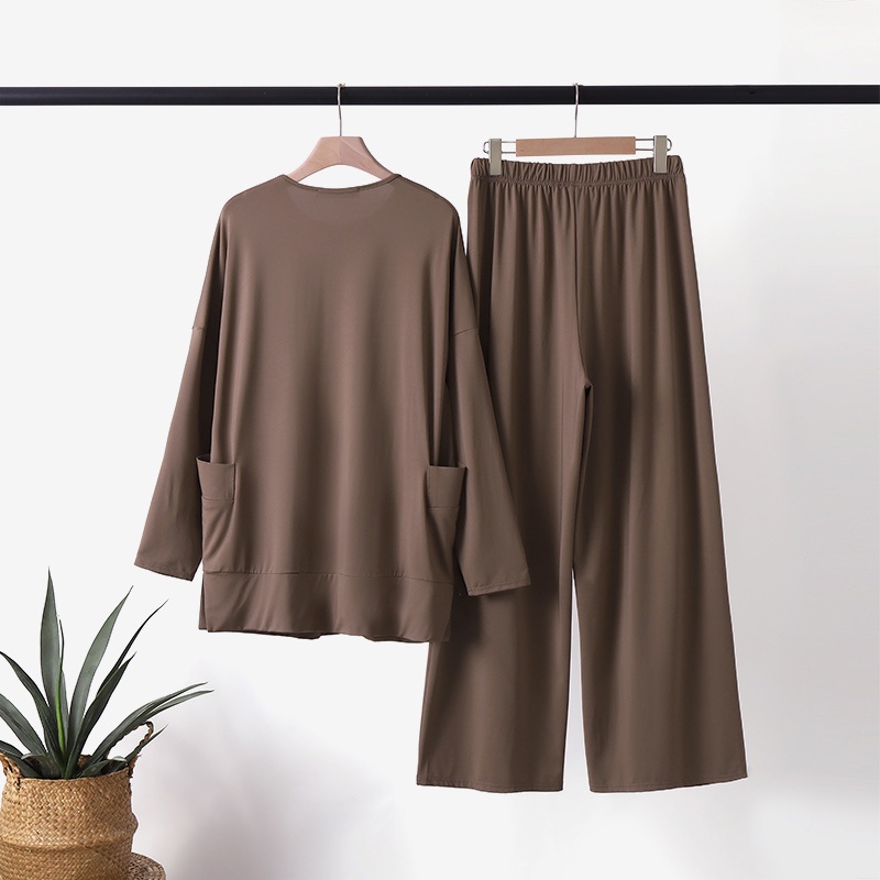 Zanzea Set Đồ Hồi Giáo 2 Món Gồm Áo Tay Dài Màu Trơn Có Túi Và Quần Dài Lưng Thun Cho