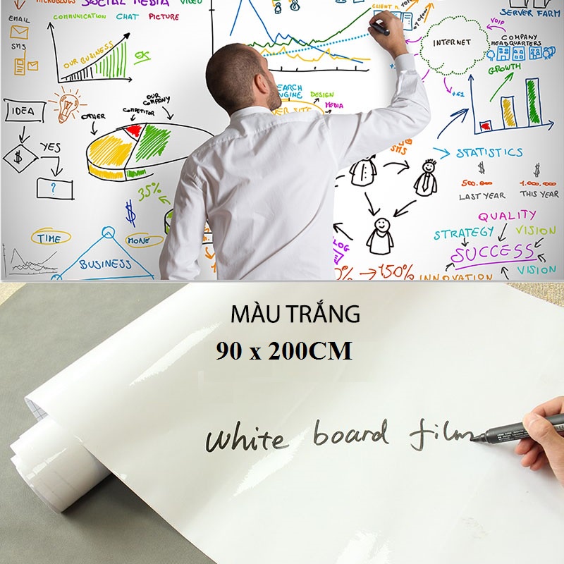 Mã LIFE1511B giảm 8% đơn 300K] Decal Dán Tường Bảng Viết Trắng, Xanh, Đen Kích thước 90x300cm Tặng Dụng Cụ Ghi