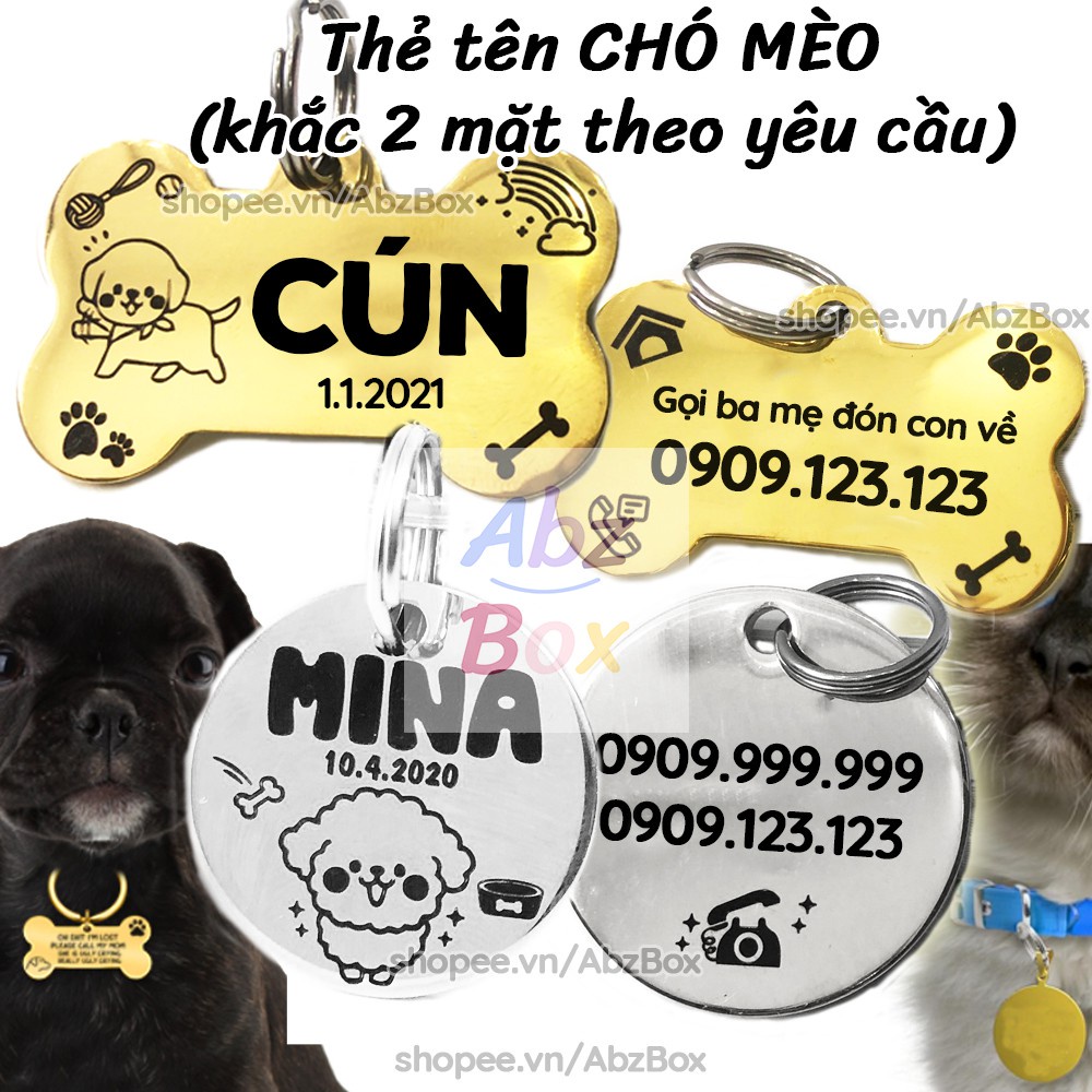 Thẻ tên cho Chó Mèo - Bảng tên cho thú cưng inox Abz Box