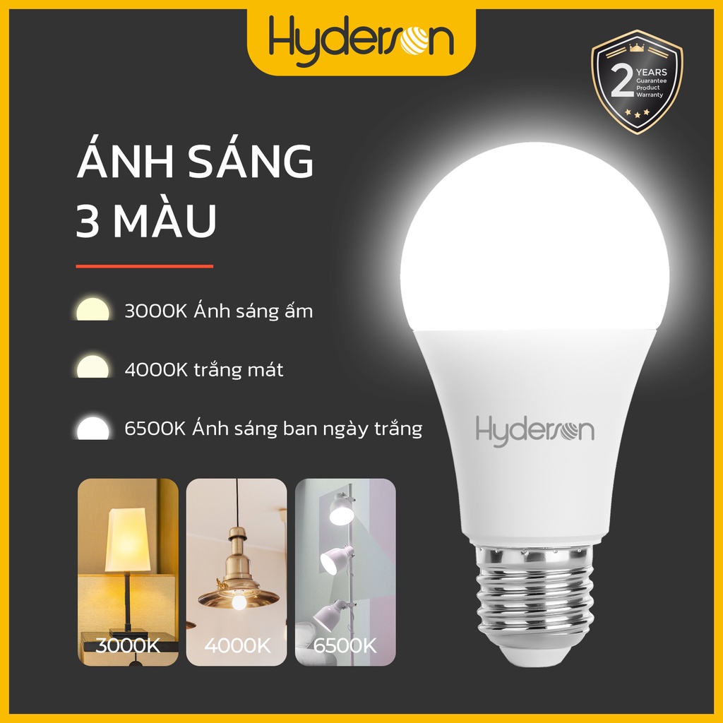 Bóng đèn LED HYDERSON 3 màu 3000K 6500K 9W E27 4000K màu sắc trắng ấm