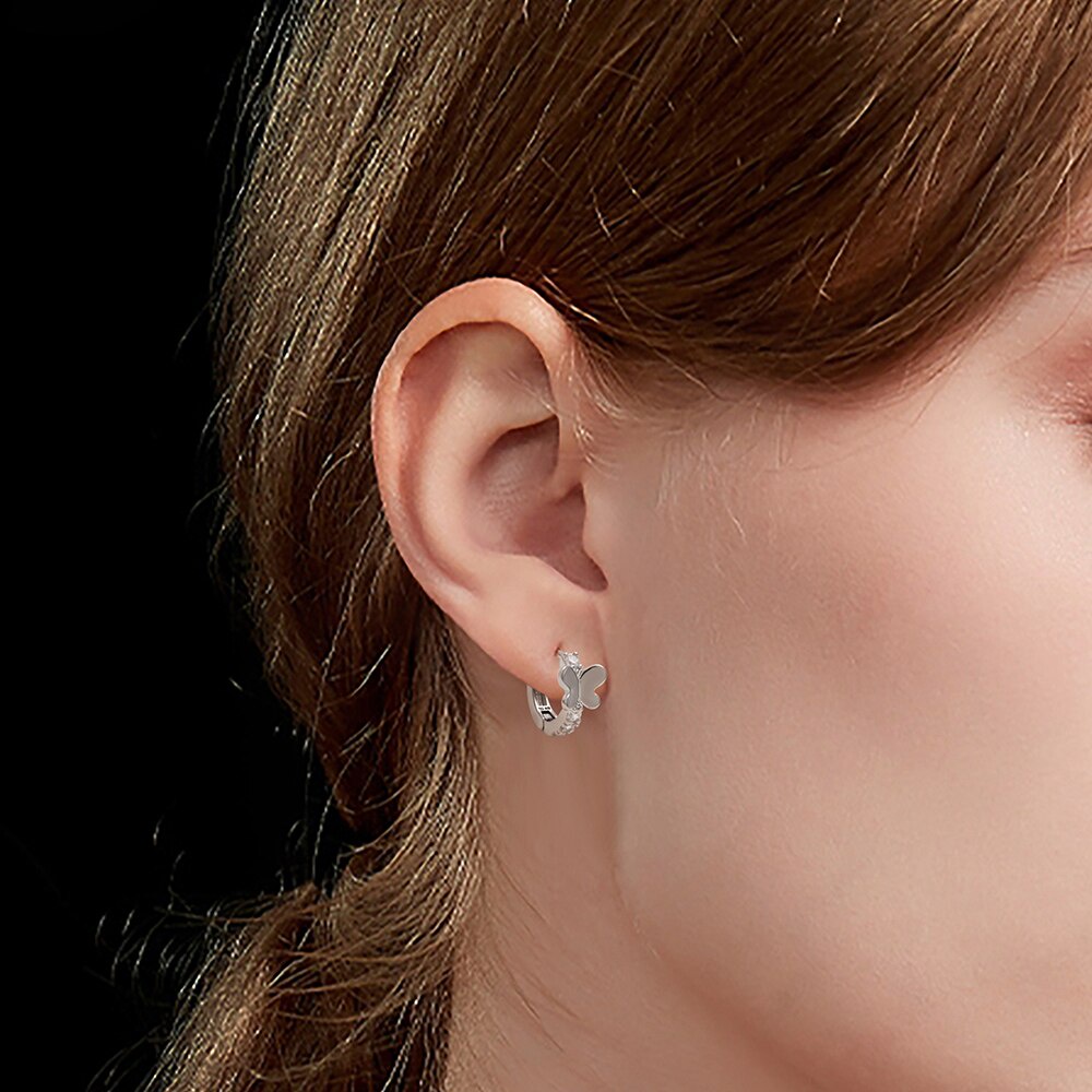 HUGGIES Khuyên Tai Tròn Hình Bướm Đính Đá 8 / 11mm Sang Trọng Cho Nữ