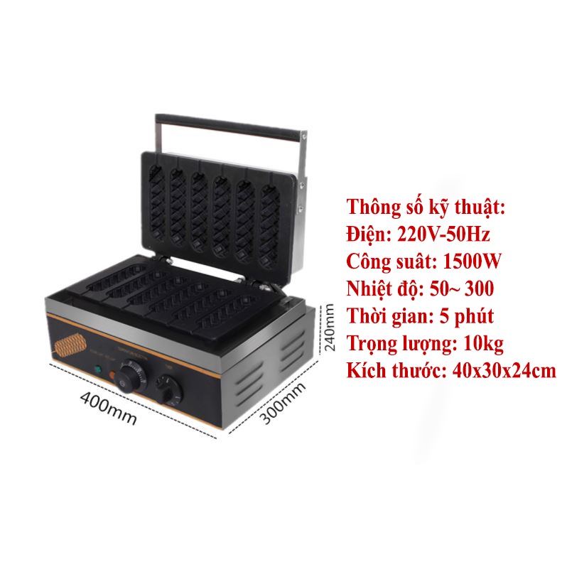 Máy Nướng Bánh Hình Xúc Xích 6 Cái - Máy Nướng Bánh Đường Phố Tặng Kèm Công Thức Chuẩn Ngon Của Trường Dạy