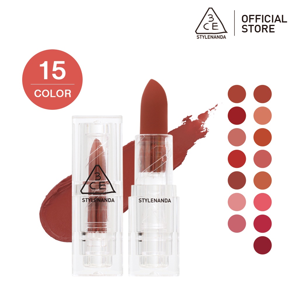 Son lì 3CE mịn màng thiết kế vỏ màu trong suốt đẹp mắt 3CE Soft Matte Lipstick 3.5g | Official Store Lip Make up Cosmetic