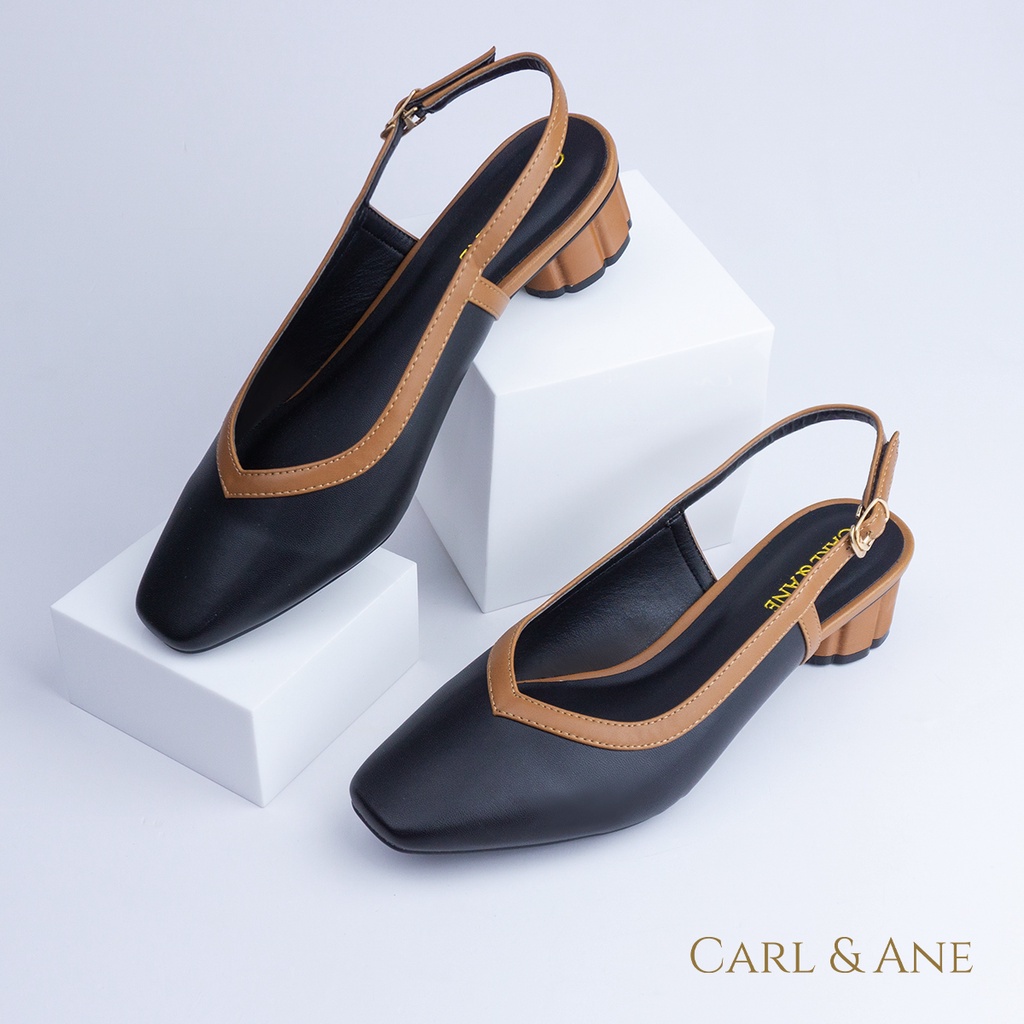 Carl & Ane - Giày cao gót mũi vuông hở gót cao 3cm màu kem nhạt _ CL005