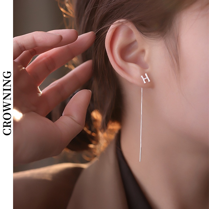 Khuyên Tai Bạc Sterling Hình Dòng Chữ Phong Cách Mới Đơn Giản Cá Tính G110 Dành Cho Bạn Nữ