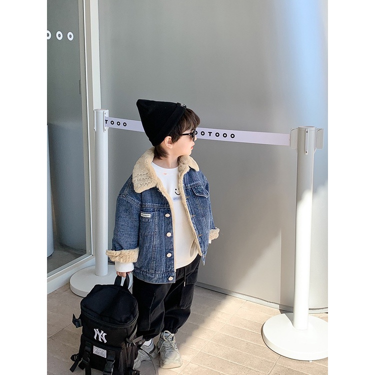 Áo Khoác Jeans Lót Lông Cừu Mềm Mịn , Ấm Áp Cho Bé - Phong Cách Hàn Quốc