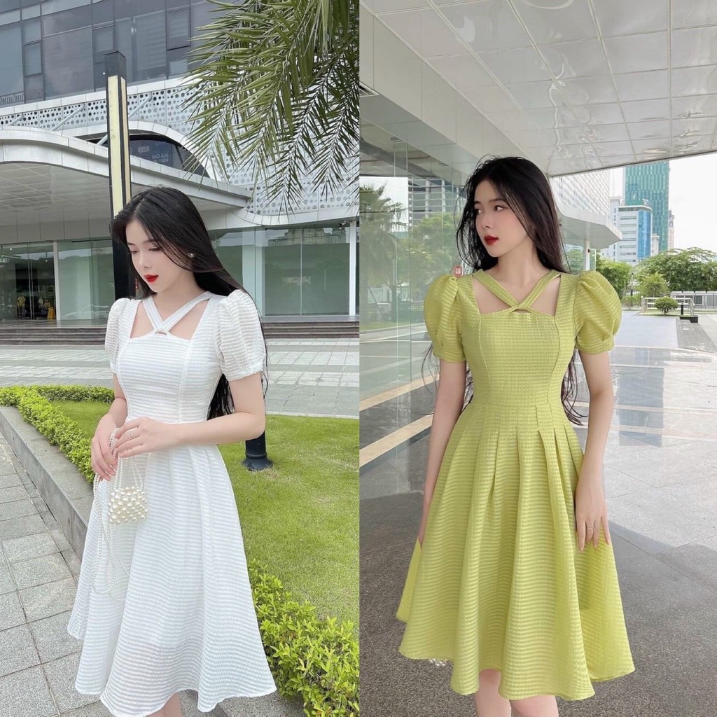 Chuyên Sỉ Đầm Váy Maxi Tay Ngắn Cổ Vuông Buộc Dây Cổ Chất Đẹp Có Lót Trong