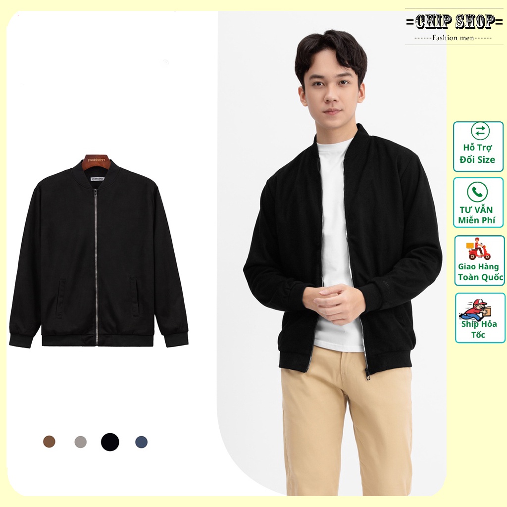 Áo Khoác nam cổ bomber da lộn trơn thời trang nam trẻ thu đông Hàn Quốc