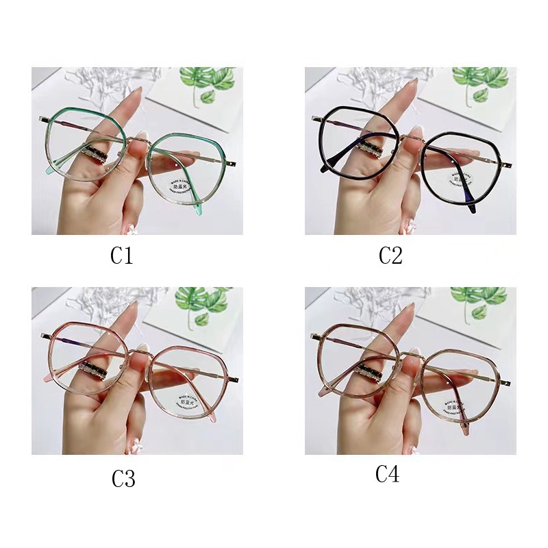 Mắt Kính Gọng Tròn Bằng Kim Loại Chống Bức Xạ &amp; Ánh Sáng Xanh Trong Suốt Cho Nam &amp; Nữ
