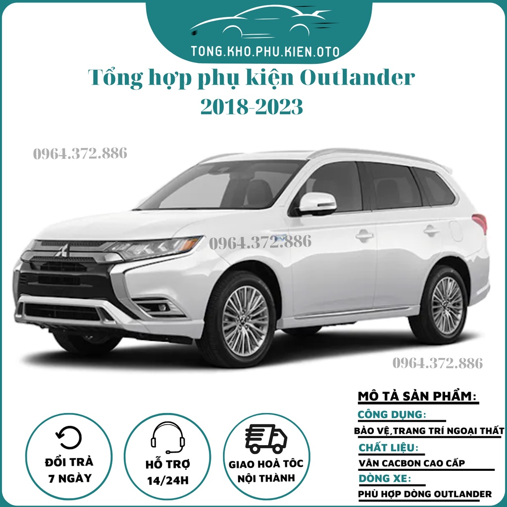 Ốp bậc cửa, chống trầy cốp, ốp tay nắm, hõm cửa, nắp xăng, gương chiếu hậu cacbon/ carbon xe Outlander 2018- 2023