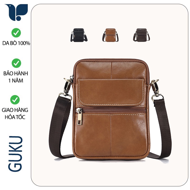 Túi Đeo Chéo Nam Da Bò Thật TC01 Kiểu Dáng Thời Trang Hàn Quốc Túi Nam Nhỏ Gọn Để Điện Thoại Máy Tính Bảng - GuKu Shop