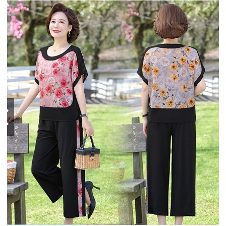 Bộ đồ trung niên nữ cao cấp đi chơi cục đẹp, hoa mẫu đơn tròn