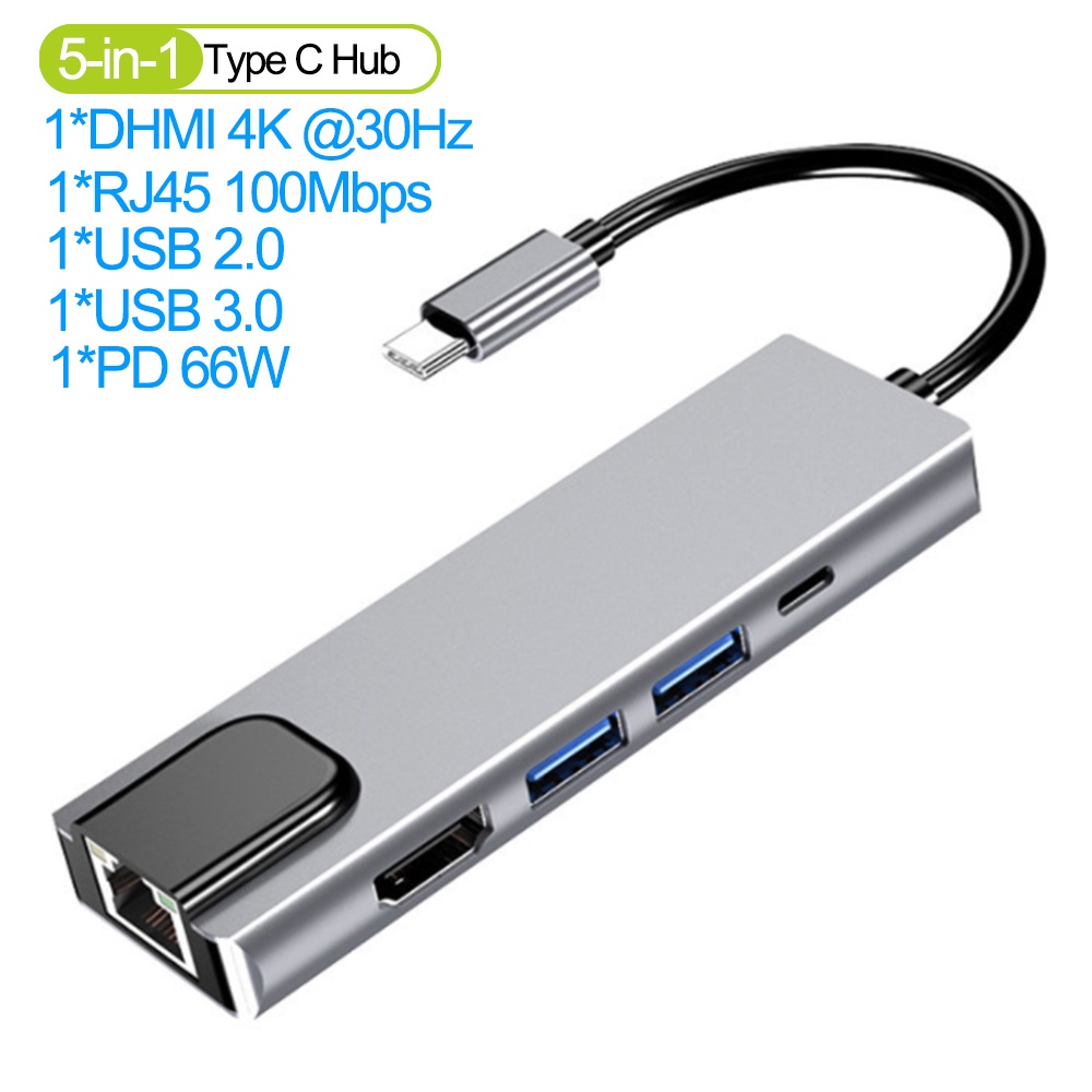 Hub Chia Cổng USB Type C HDMI USB 3.0 RJ45 PD Cho Macbook Pro Laptop