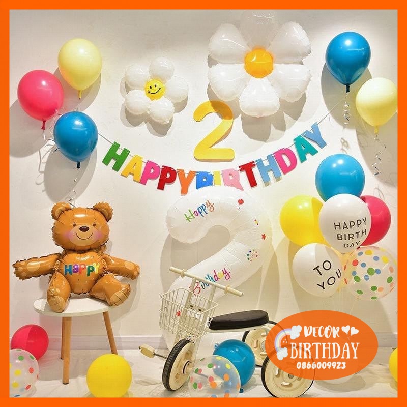 Set Sinh Nhật Hàn Quốc Cho Bé, Phụ Kiện Trang Trí Hàn Quốc Nhiều Màu Đẹp, Dễ Trang Trí Tặng Kèm Đồ Bơm Băng Dính Bóng