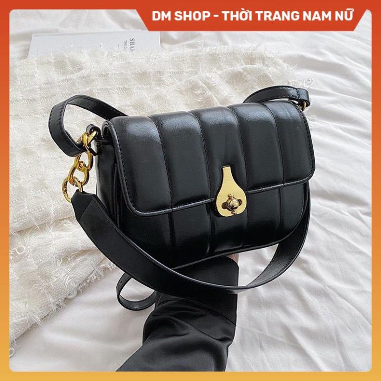 Túi xách kẹp nách khóa xoay hình giọt nước , Túi sách đeo vai da trơn màu đen trắng nâu phong cách thời trang Dm Shop