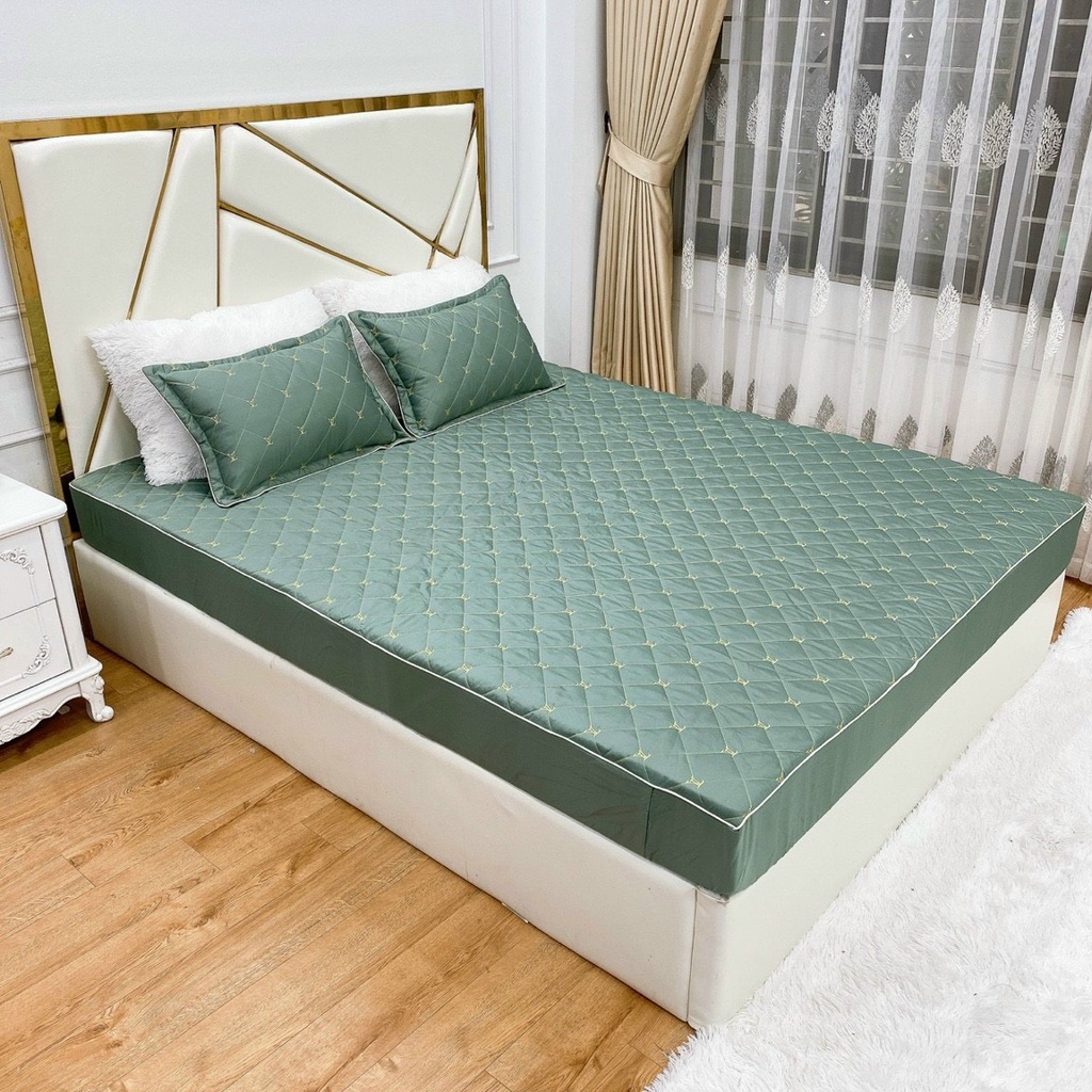Bộ 1 ga tăng 2 vỏ gối phi lụa trần bông cao cấp kt 1m8-2m đệm 10cm lh