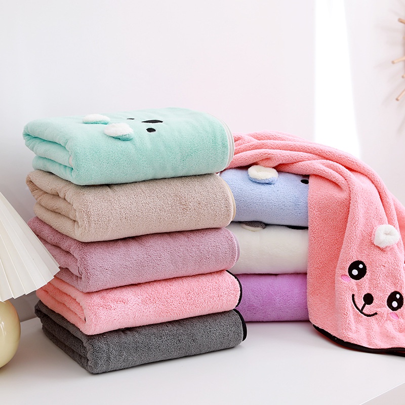 Khăn Tắm Vải Lông Cừu San Hô Dày Dặn Mềm Mại Thấm Hút Nước Khô Nhanh Cho Bé