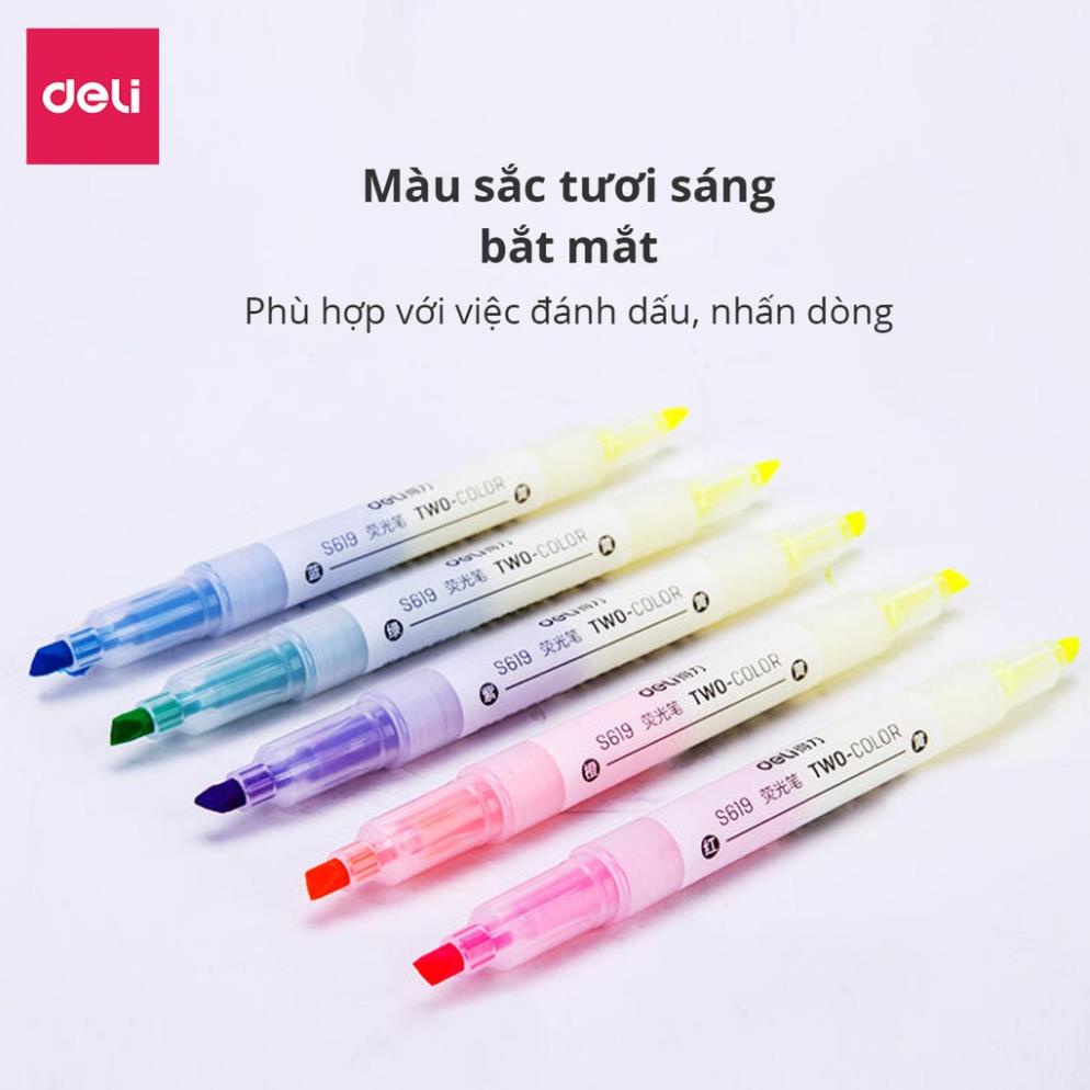 Set bút highlight nhấn dòng đa năng Deli - dùng để ghi nhớ - hộp 5 chiếc - S619 .