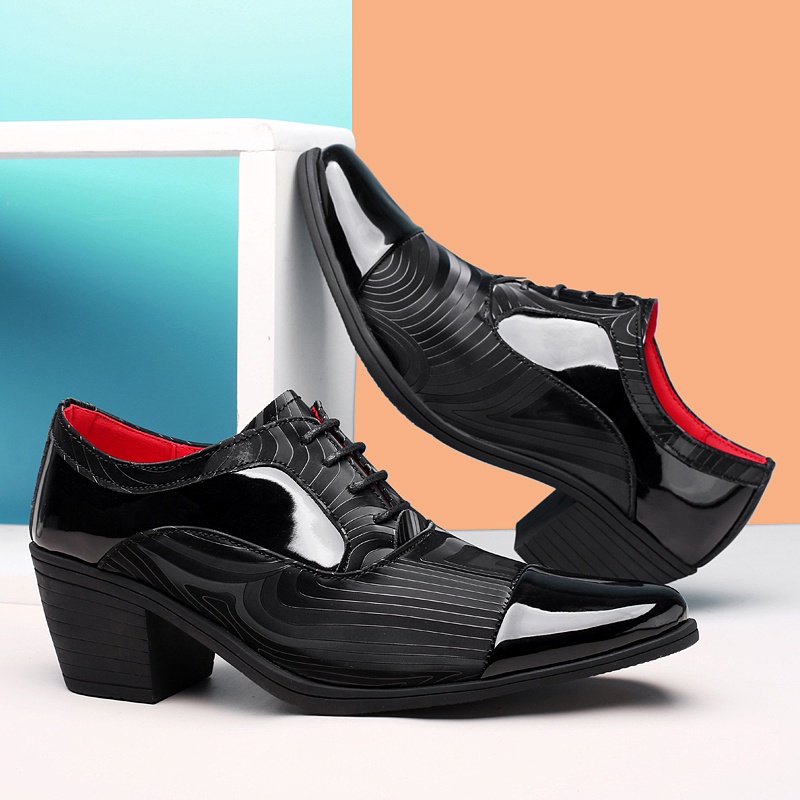 Giày Da Bóng Cao Gót / Giày Cao Gót Mũi Nhọn Có Đệm Nâng Chiều Cao Phong Cách Hàn Quốc Cho Nam