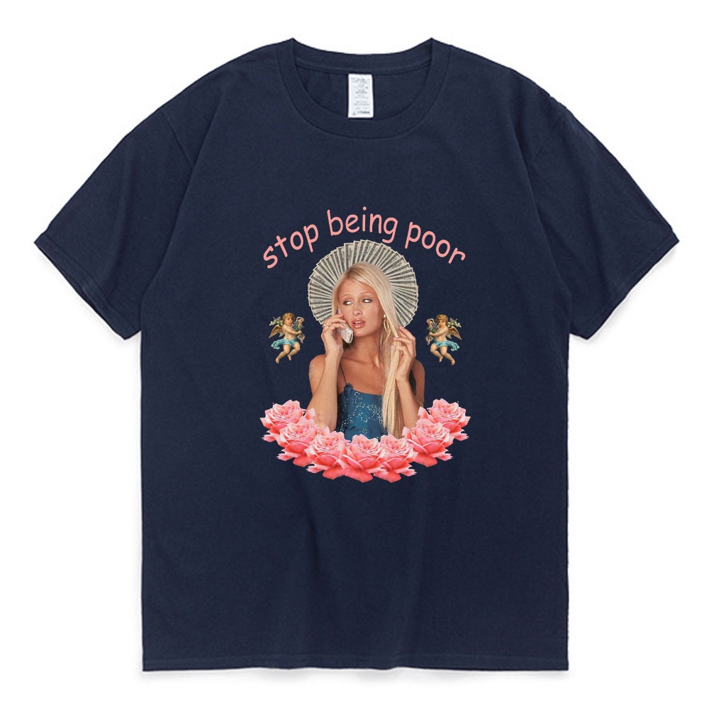 Áo Thun 100% Cotton In Chữ Stop Being Poor Hip hop Đường Phố Âu Mỹ Mẫu Mới Mùa Hè 2021 Dành Cho Nam Nữ