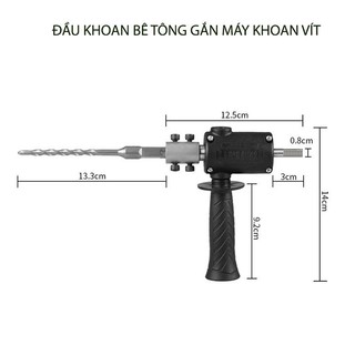 Đầu Chuyển Đổi Máy Khoan Vít Thành Khoan Bê Tông, Kèm Mũi Khoan D6mm
