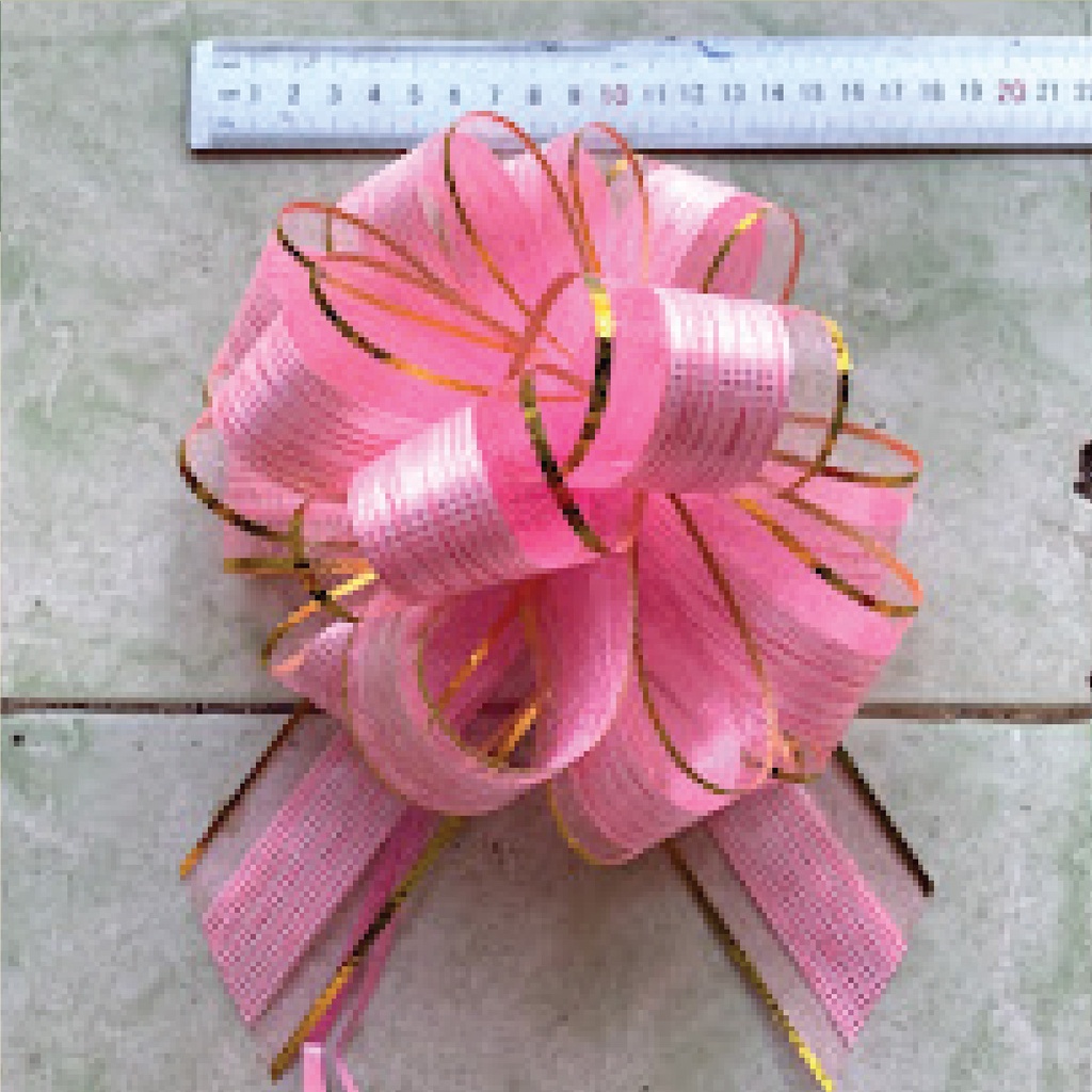 10 Nơ tú cầu lớn sọc voan viền vàng nhiều màu 5x140cm