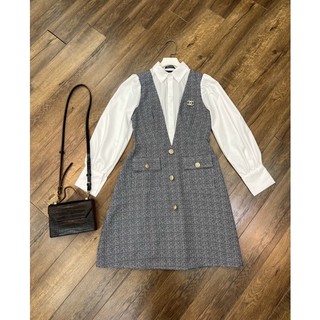Đầm dạ tweed phối sơ mi ( hàng tk cao cấp , 2 lớp)