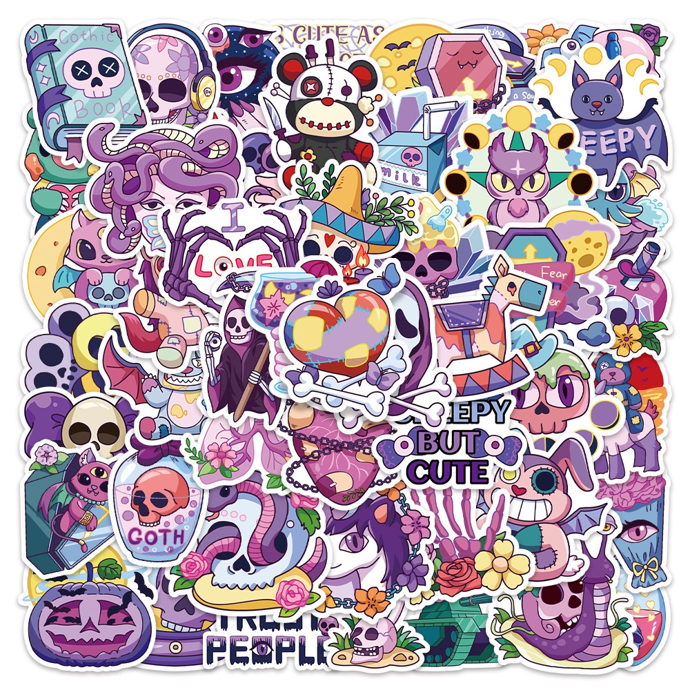 Hình dán Sticker 50 tấm graffiti hoạt hình /kinh dị  cute chống nước dán mũ bảo hiểm, dán xe, điện thoại,mã 107