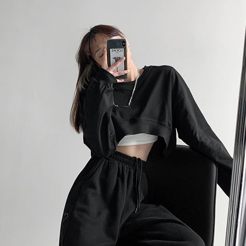 Áo Sweater Tay Dài Cổ Tròn Dáng Rộng Màu Trơn Thời Trang Mùa Thu Cho Nữ