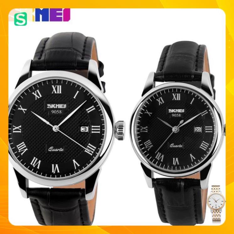 Đồng hồ đôi SKMEI chính hãng 9058 dây da chống nước cao cấp