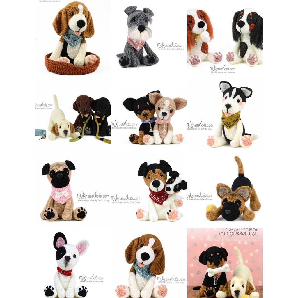 Đồ chơi hình con vật/Thú nhồi bông hình cho cún bằng len handmade/Các mẫu chó cún đáng yêu chân xoay độc đáo