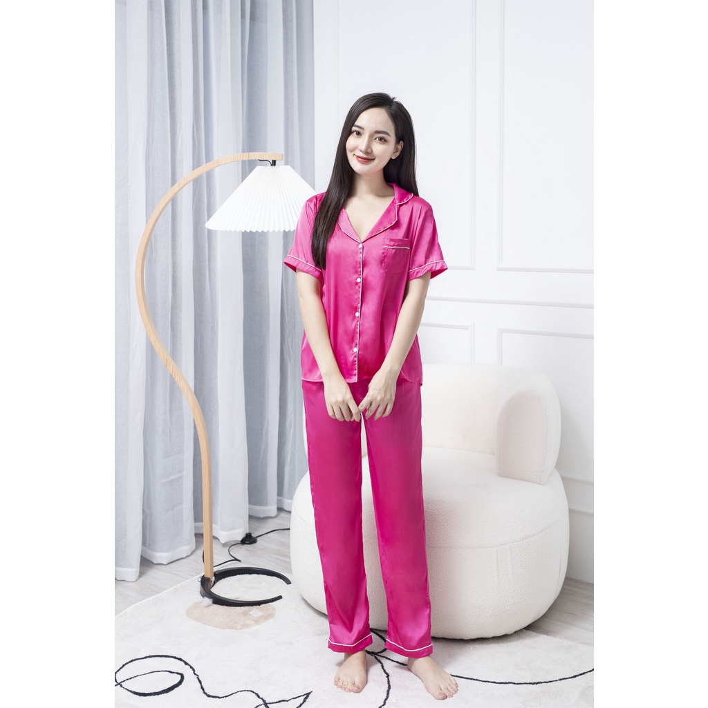 Đồ Bộ Nữ Phong Cách Pijama Chất Liệu Latin Cao Cấp Màu Hồng Trơn Nữ Tính PJD0322, Zen Me Women's World