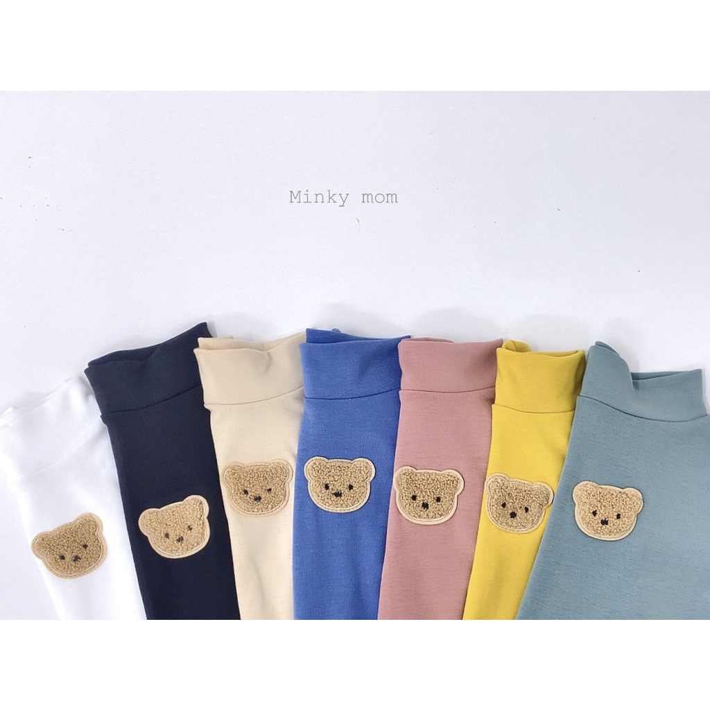 [SALE] Áo Dài Tay Bé Gái, Bé Trai Minky Mom Vải Thun Gân Cổ Cao 5P Thêu Gấu, Áo Thun Cho Bé Mặc Nhà Thu Đông KWAD2205