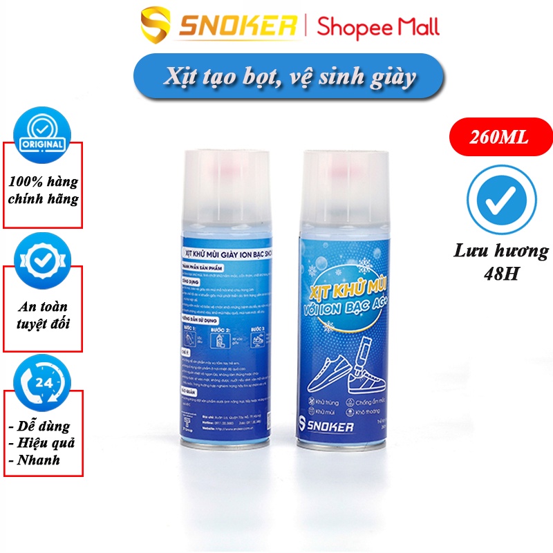 Chai Xịt Khử Mùi Giày Dép SNOKER 260ML, ION Bạc Kháng Khuẩn, An Toàn Với Da Chân