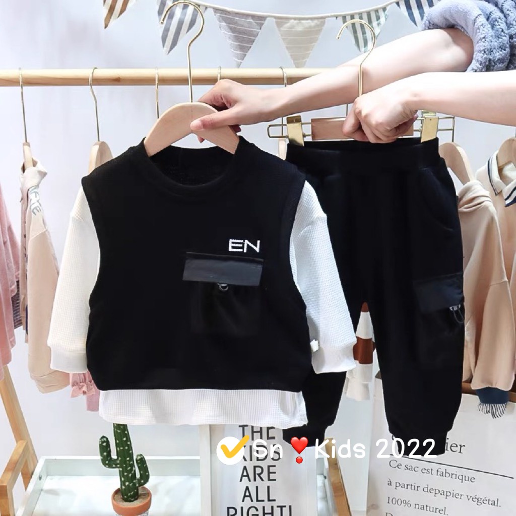 Bộ Dài Tay Cotton Tổ Ong Bé Trai BABYKIDS BB24 Vải Dư Xịn Túi Có Dây (10-20kg), Đồ Bộ Cho Bé Mặc Nhà Đi Chơi