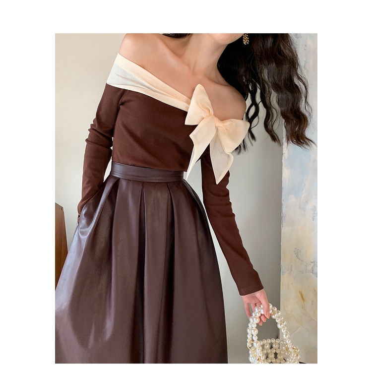 (HÀNG SẴN - ẢNH THẬT) Aó thun tay dài bẹt vai, Áo dành cho nữ xinh xắn cột nơ hoặc thắt khăn